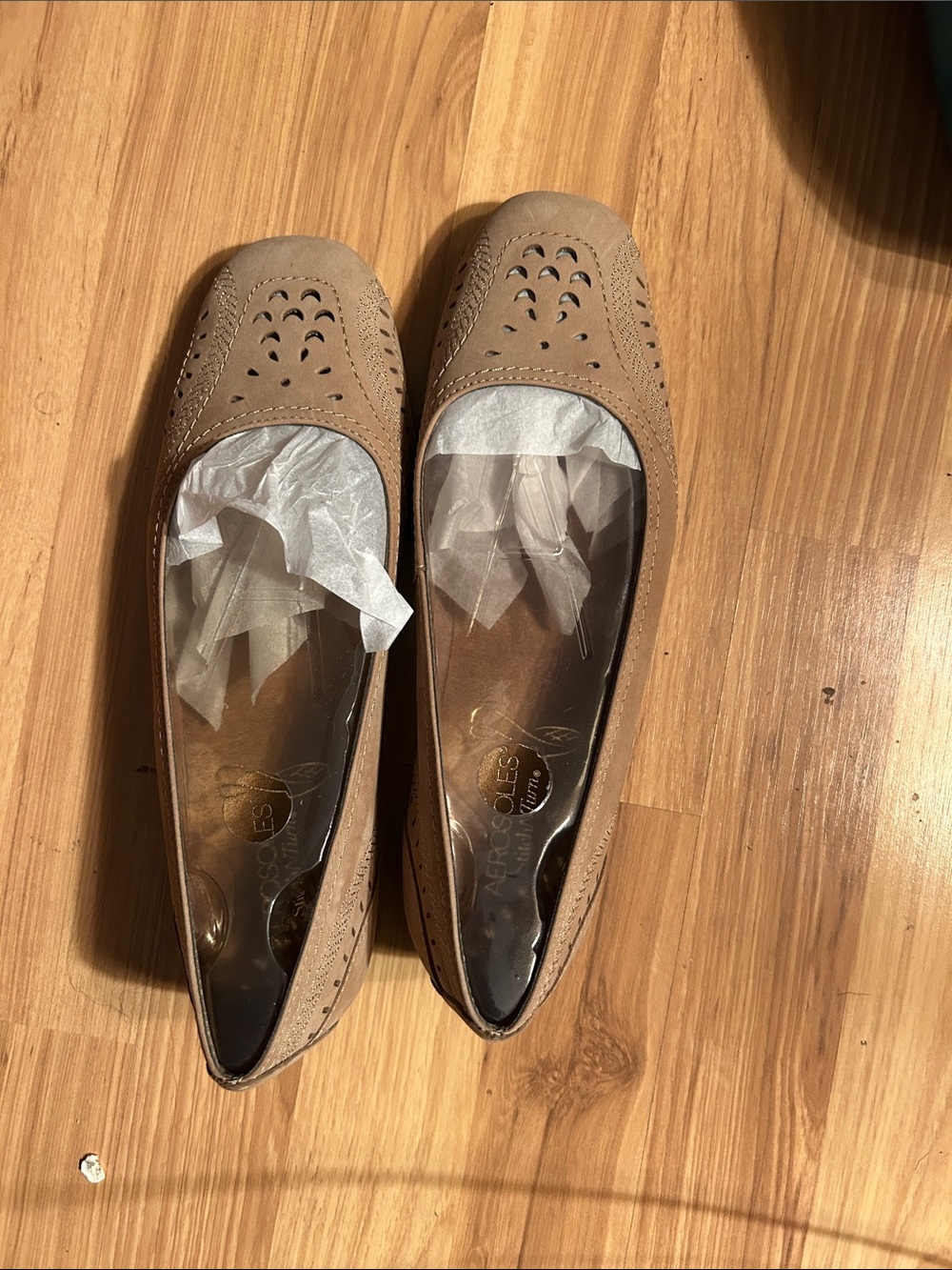 AEROSOLES Taupe Perforated Slip-On Flats